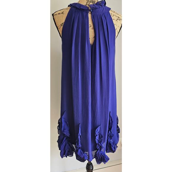 Rebecca Taylor Blue 100% Silk Dress. Ruffles, Bow, Sleeveless, Sexy Dress, Sz 4 - Picture 2 of 12